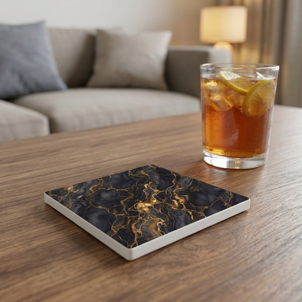 Black Gold Marble ceramic coasters set of 4, lifestyle