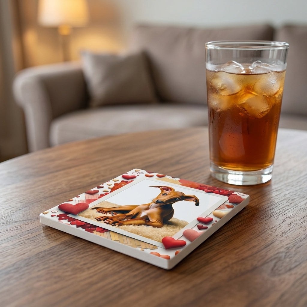 Italian Greyhound ceramic coasters set of 4, lifestyle