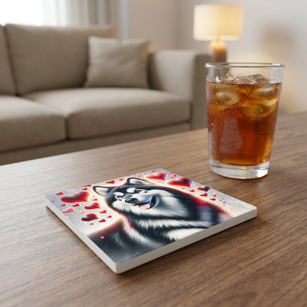 Alaskan Malamute ceramic coasters set of 4, lifestyle