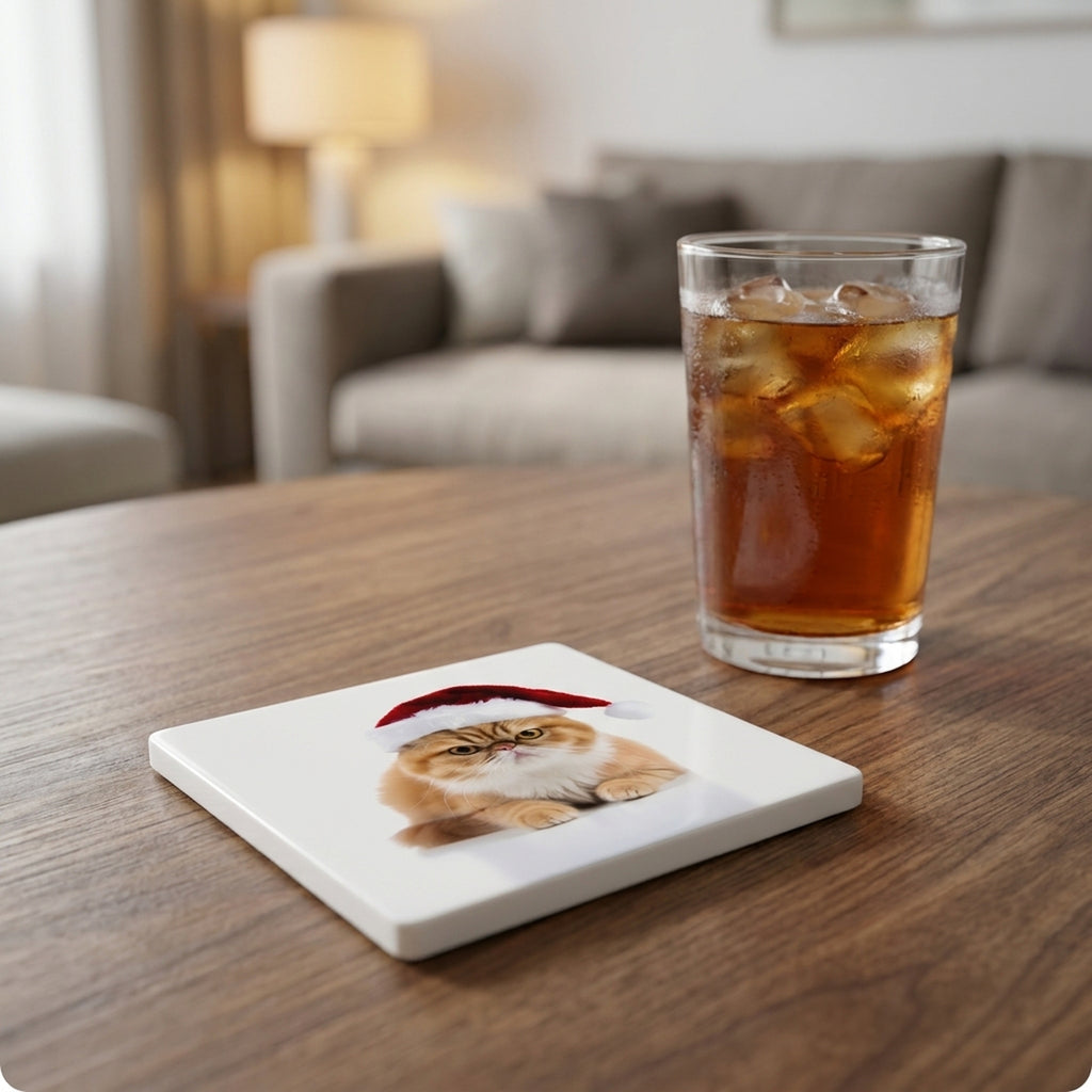 Exotic Shorthair Cat ceramic coasters set of 4, lifestyle