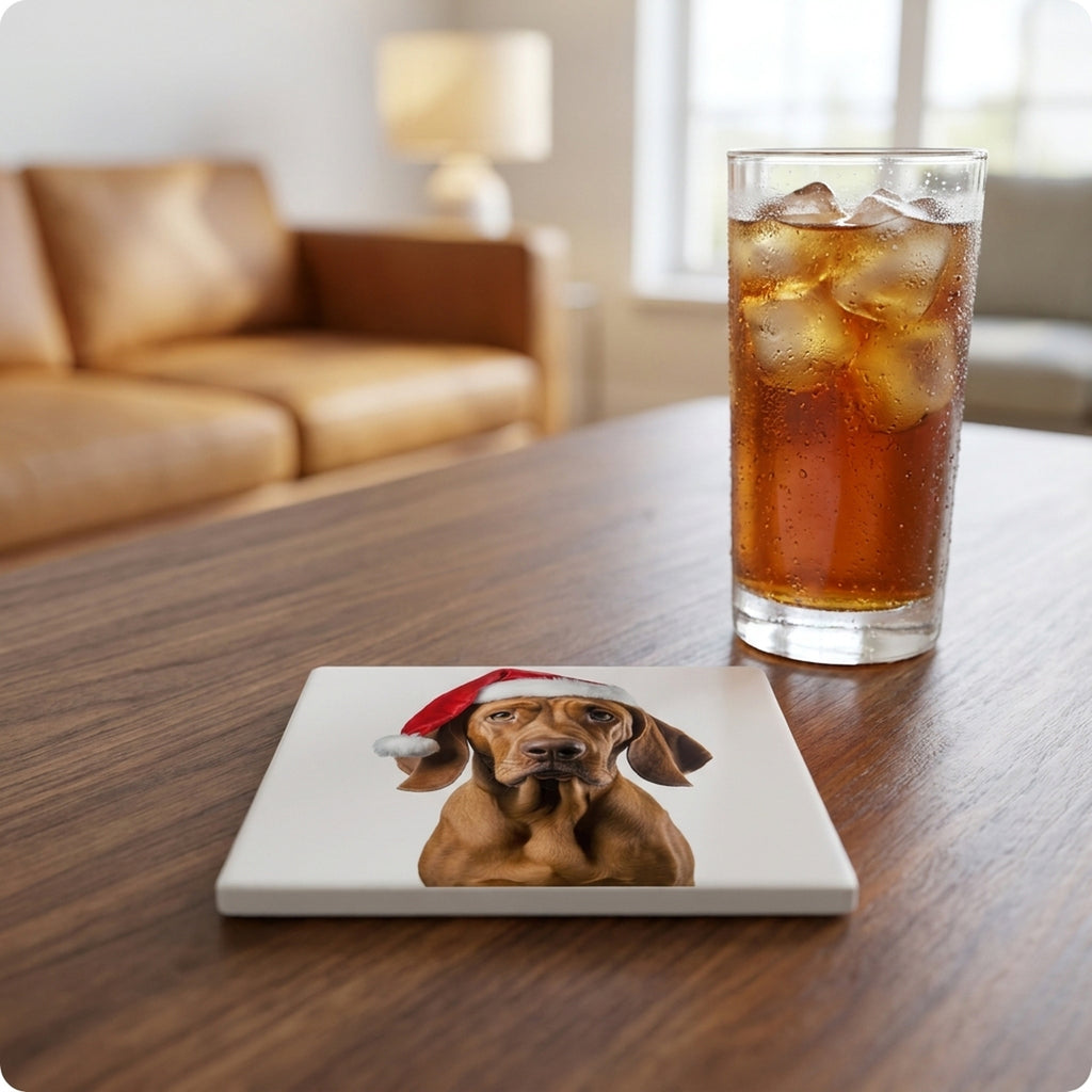 Redbone Coonhound ceramic coasters set of 4, lifestyle
