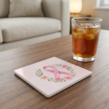 Breast Cancer Ribbon ceramic coasters set of 4, lifestyle