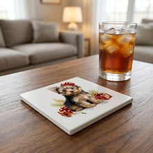 Silky Terrier Puppy Drawing ceramic coasters set of 4, lifestyle