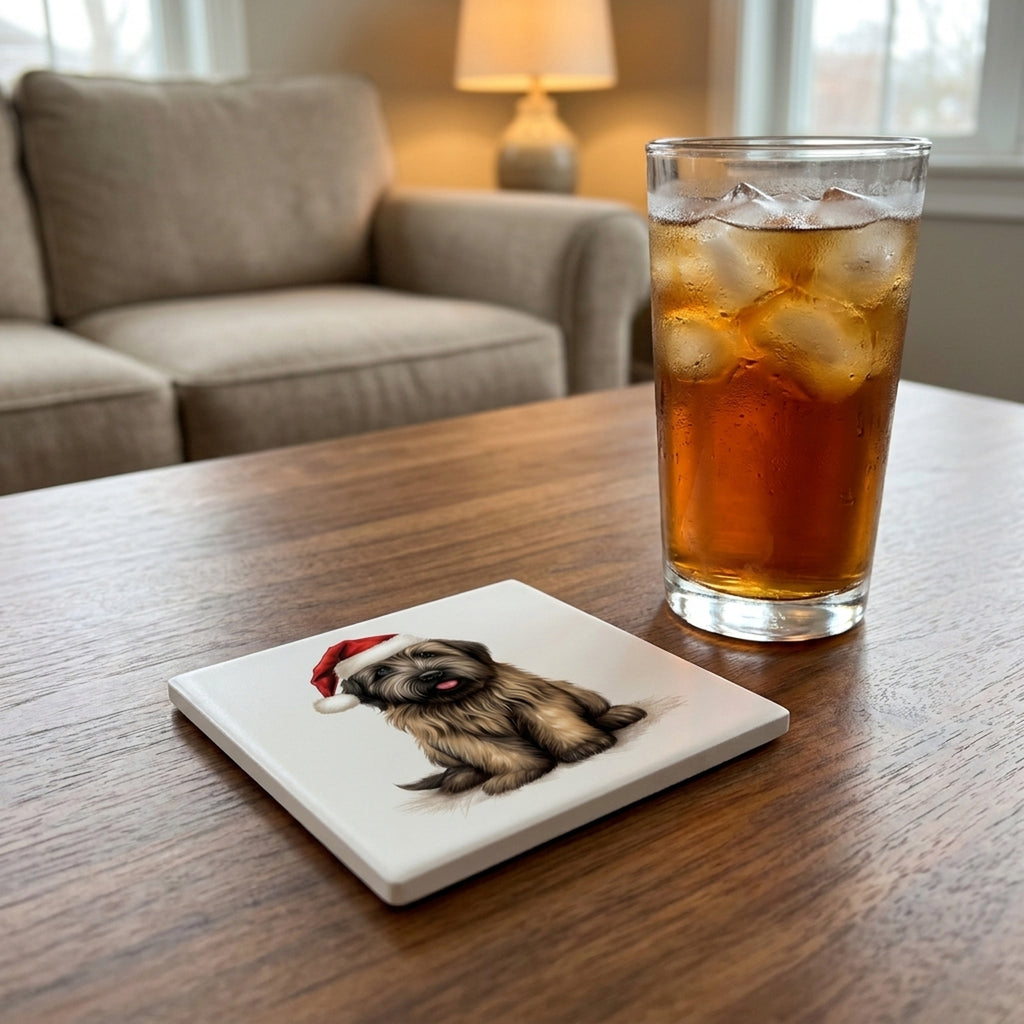 Briard Puppy Drawing ceramic coasters set of 4, lifestyle