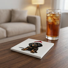 Black and Tan Coonhound Puppy ceramic coasters set of 4, lifestyle