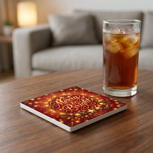 Merry & Bright ceramic coasters set of 4, lifestyle