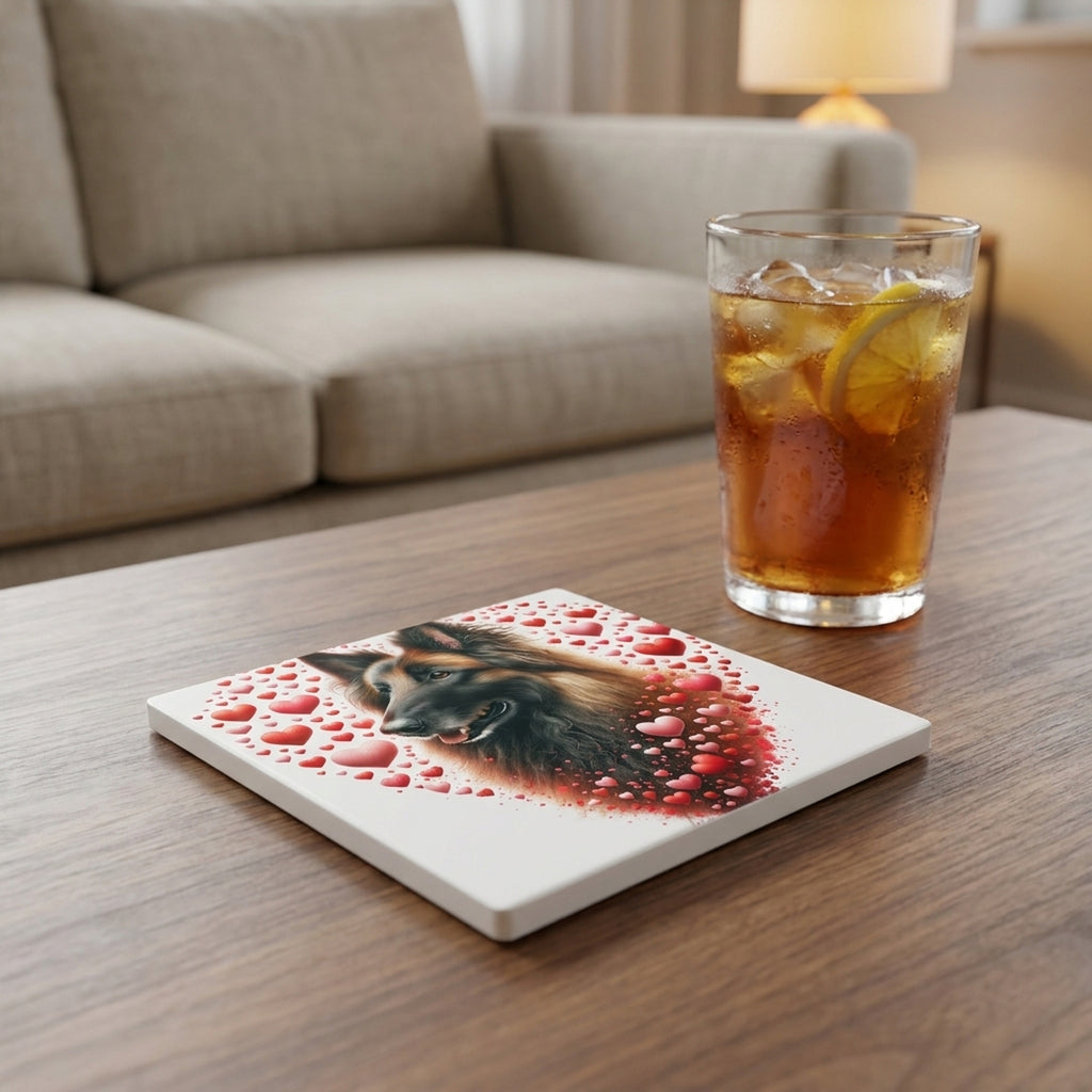 Belgian Tervuren ceramic coasters set of 4, lifestyle