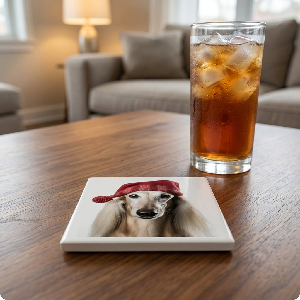 Saluki ceramic coasters set of 4, lifestyle