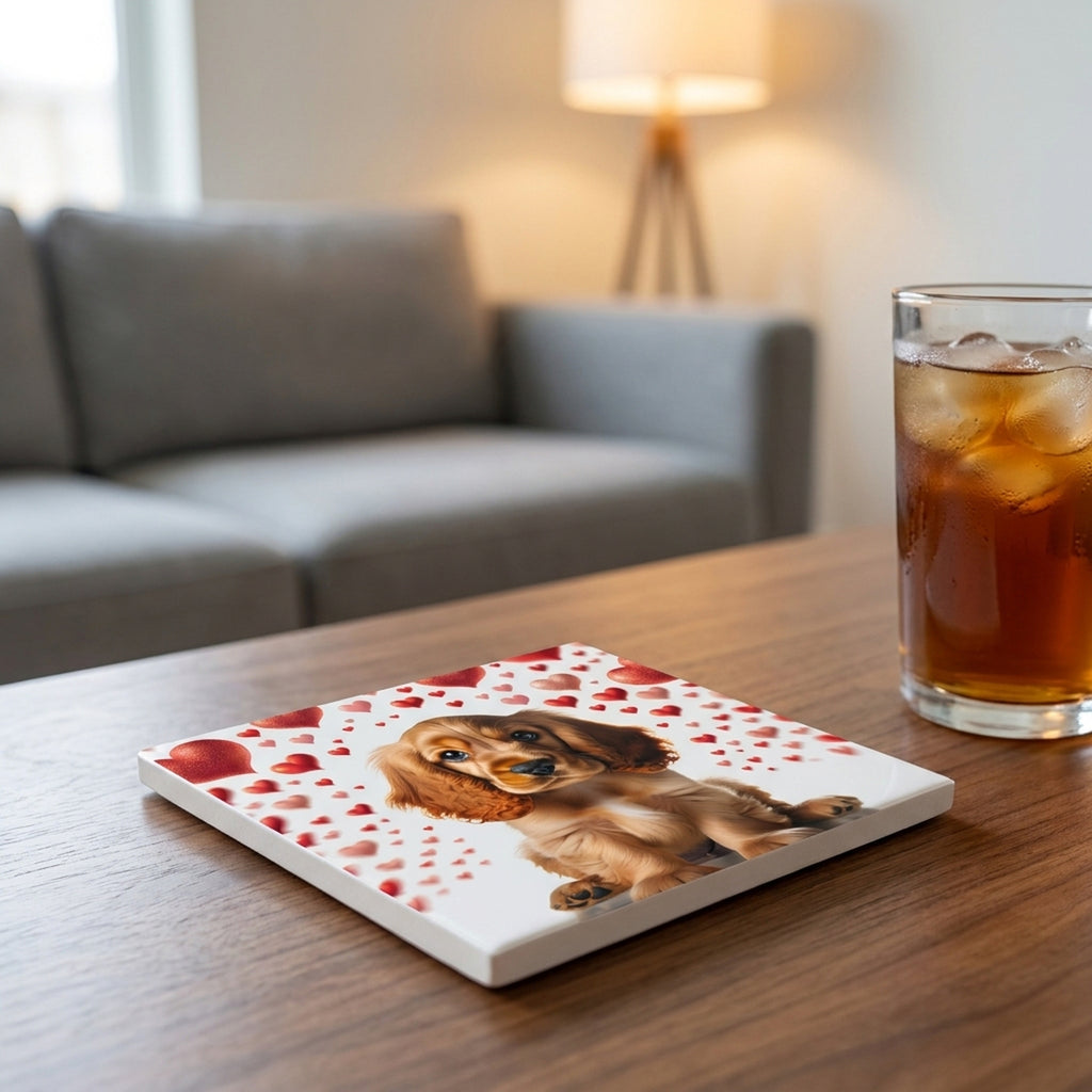 Cocker Spaniel ceramic coasters set of 4, lifestyle