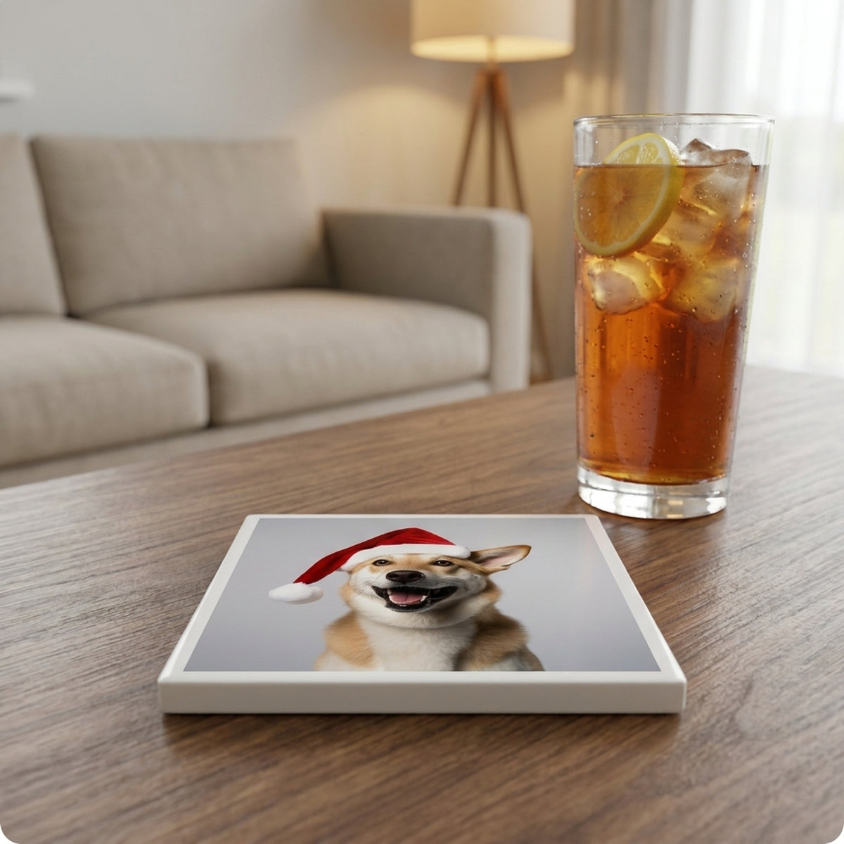 Canaan Dog ceramic coasters set of 4, lifestyle