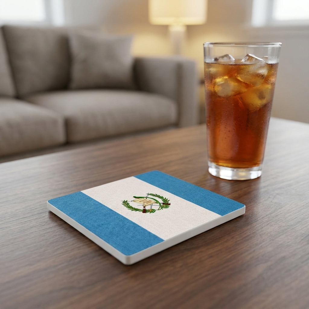 Guatemala Flag Pride ceramic coasters set of 4, lifestyle