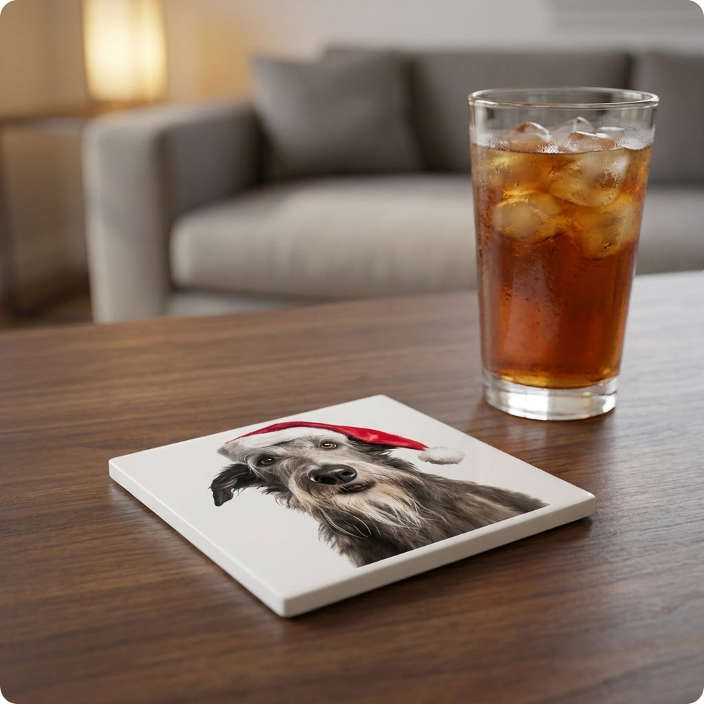Scottish Deerhound ceramic coasters set of 4, lifestyle
