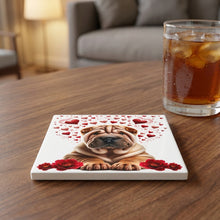 Chinese Shar-Pei ceramic coasters set of 4, lifestyle