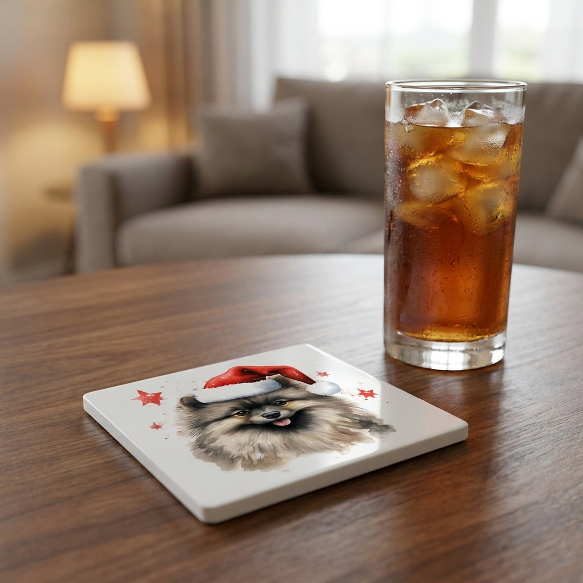 Keeshonden ceramic coasters set of 4, lifestyle