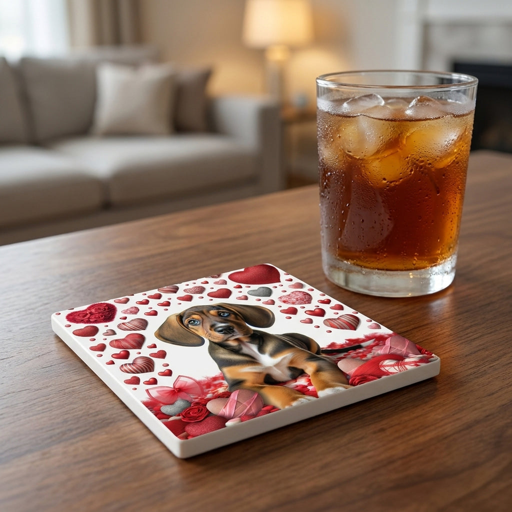 Beagle ceramic coasters set of 4, lifestyle