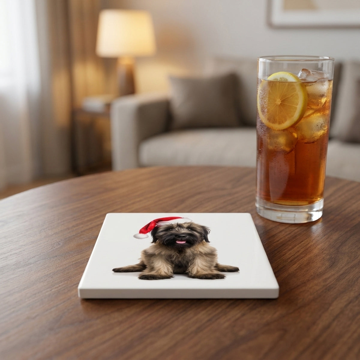 Briard Puppy ceramic coasters set of 4, lifestyle