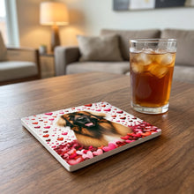 Leonberger ceramic coasters set of 4, lifestyle