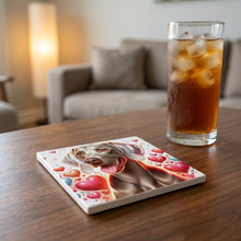 Weimaraner ceramic coasters set of 4, lifestyle