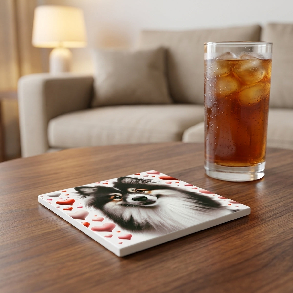Finnish Lapphund ceramic coasters set of 4, lifestyle