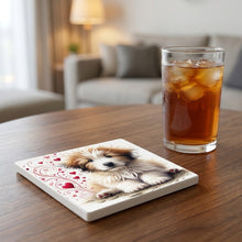 Bearded Collie ceramic coasters set of 4, lifestyle