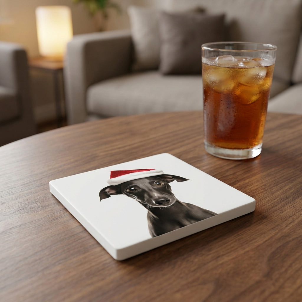 Italian Greyhound Puppy ceramic coasters set of 4, lifestyle