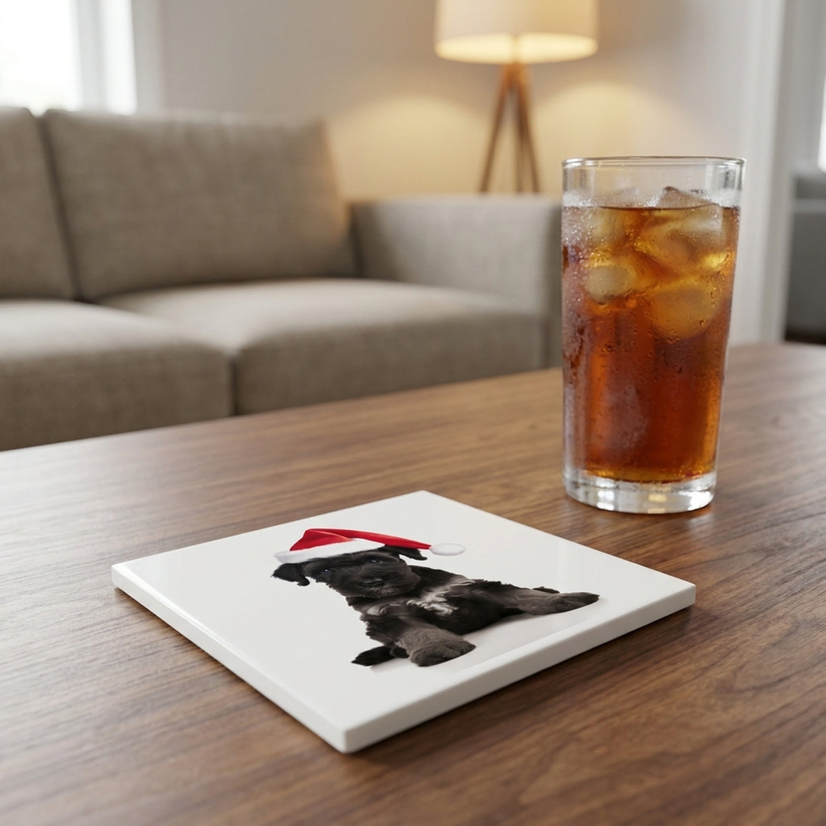 Kerry Blue Terrier Puppy ceramic coasters set of 4, lifestyle