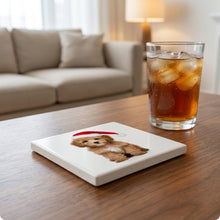 Poodle Puppy ceramic coasters set of 4, lifestyle