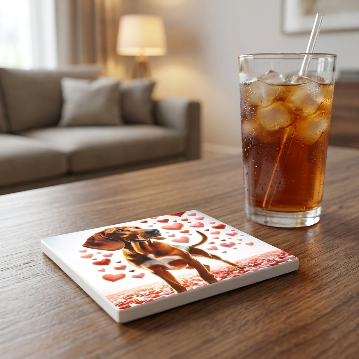Beagle ceramic coasters set of 4, lifestyle