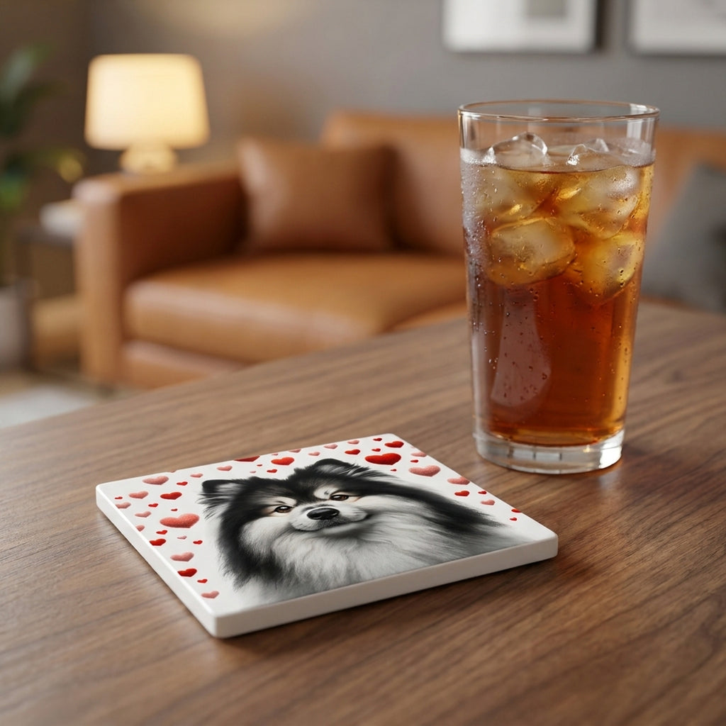 Finnish Lapphund ceramic coasters set of 4, lifestyle