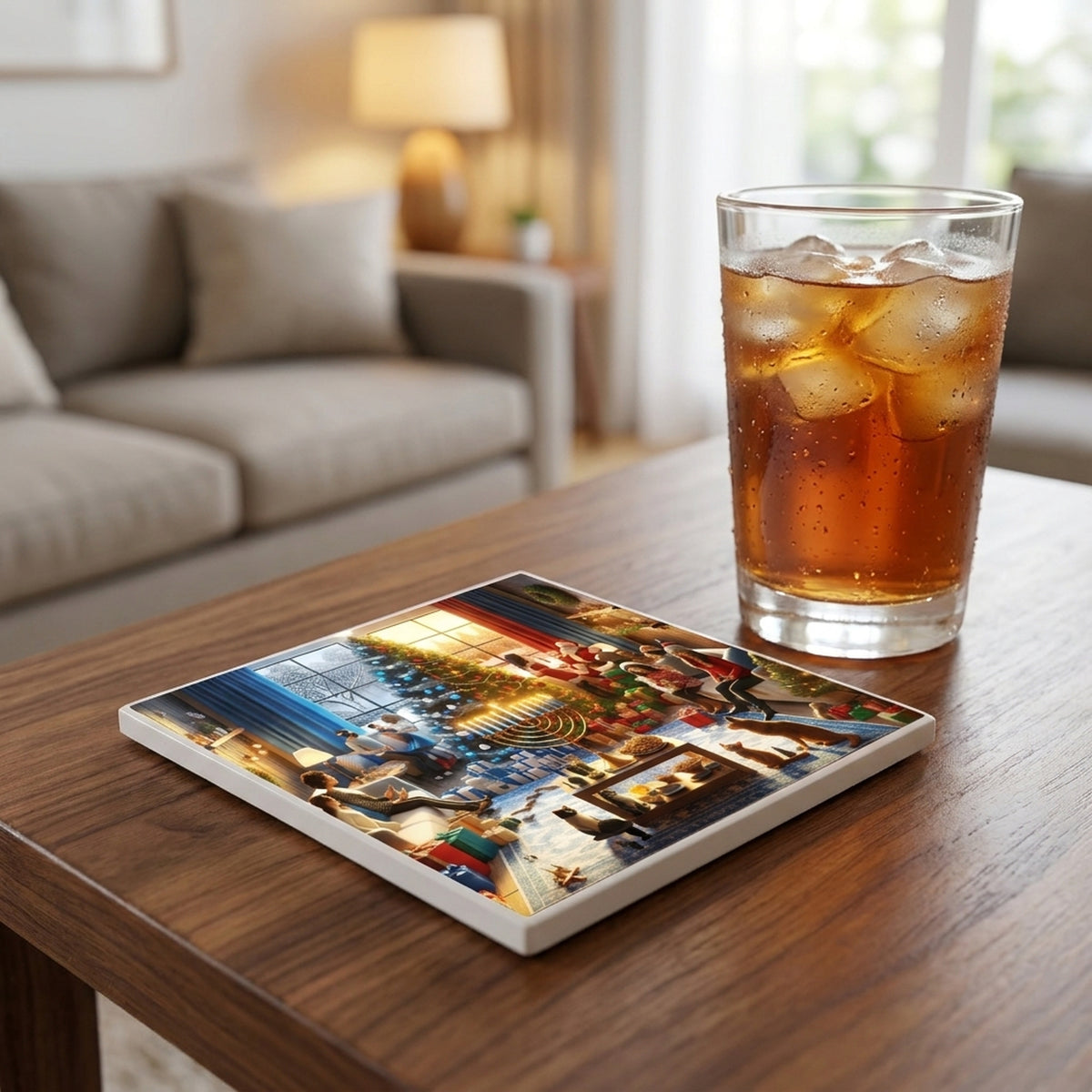 Holiday Harmony Gathering ceramic coasters set of 4, lifestyle