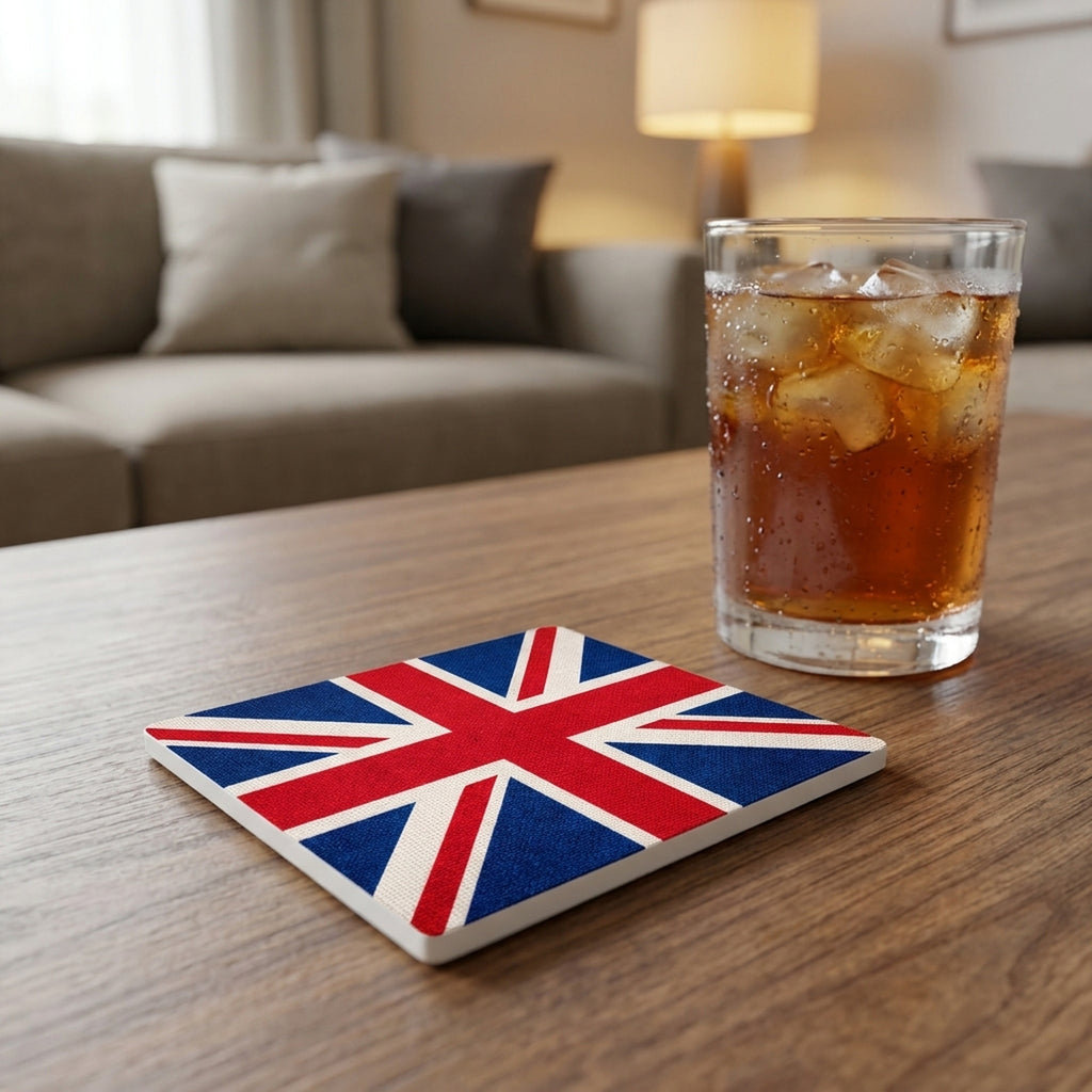 United Kingdom (Union Jack) Flag Pride ceramic coasters set of 4, lifestyle