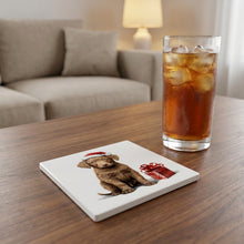 Chesapeake Bay Retriever Puppy Drawing ceramic coasters set of 4, lifestyle