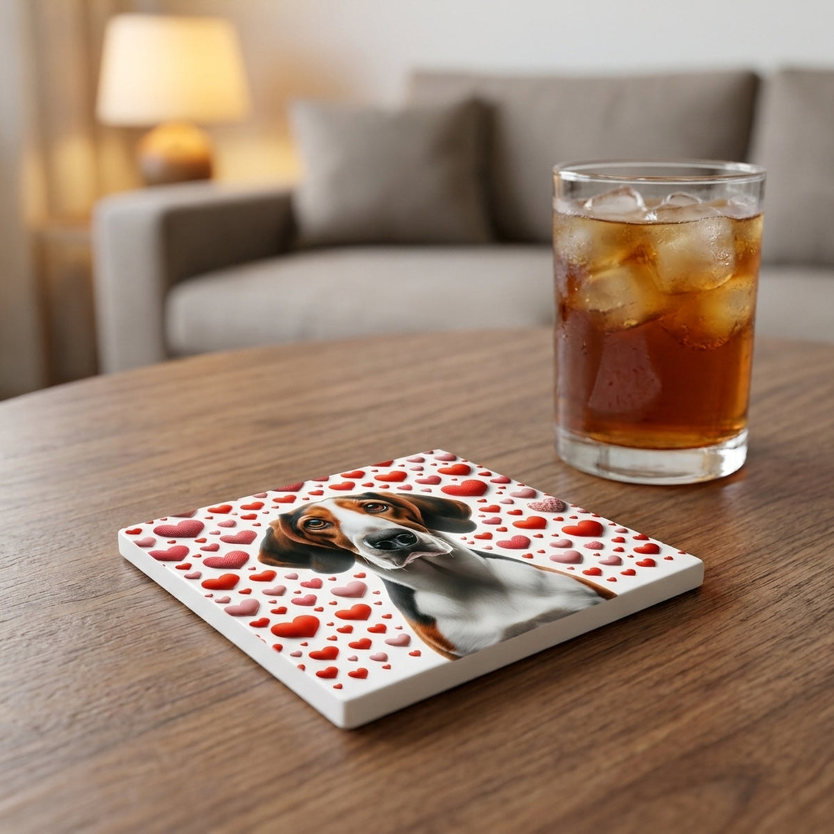 Beagle ceramic coasters set of 4, lifestyle