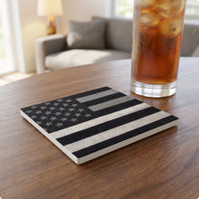 Black & White American Flag ceramic coasters set of 4, lifestyle