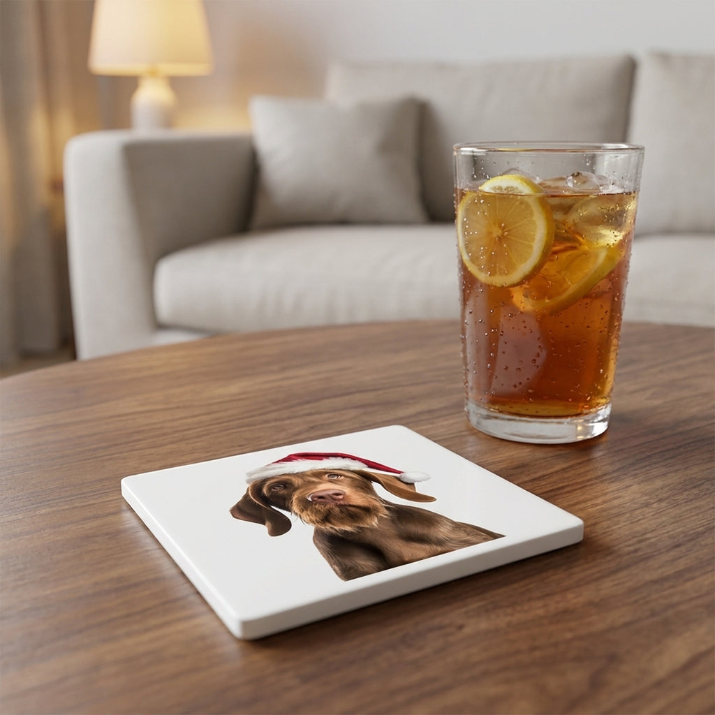 Wirehaired Vizsla ceramic coasters set of 4, lifestyle