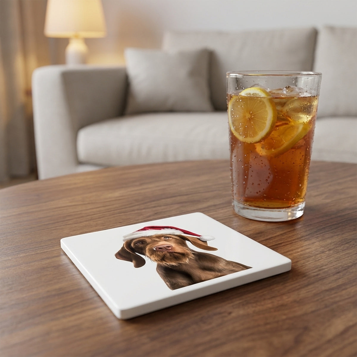 Wirehaired Vizsla ceramic coasters set of 4, lifestyle