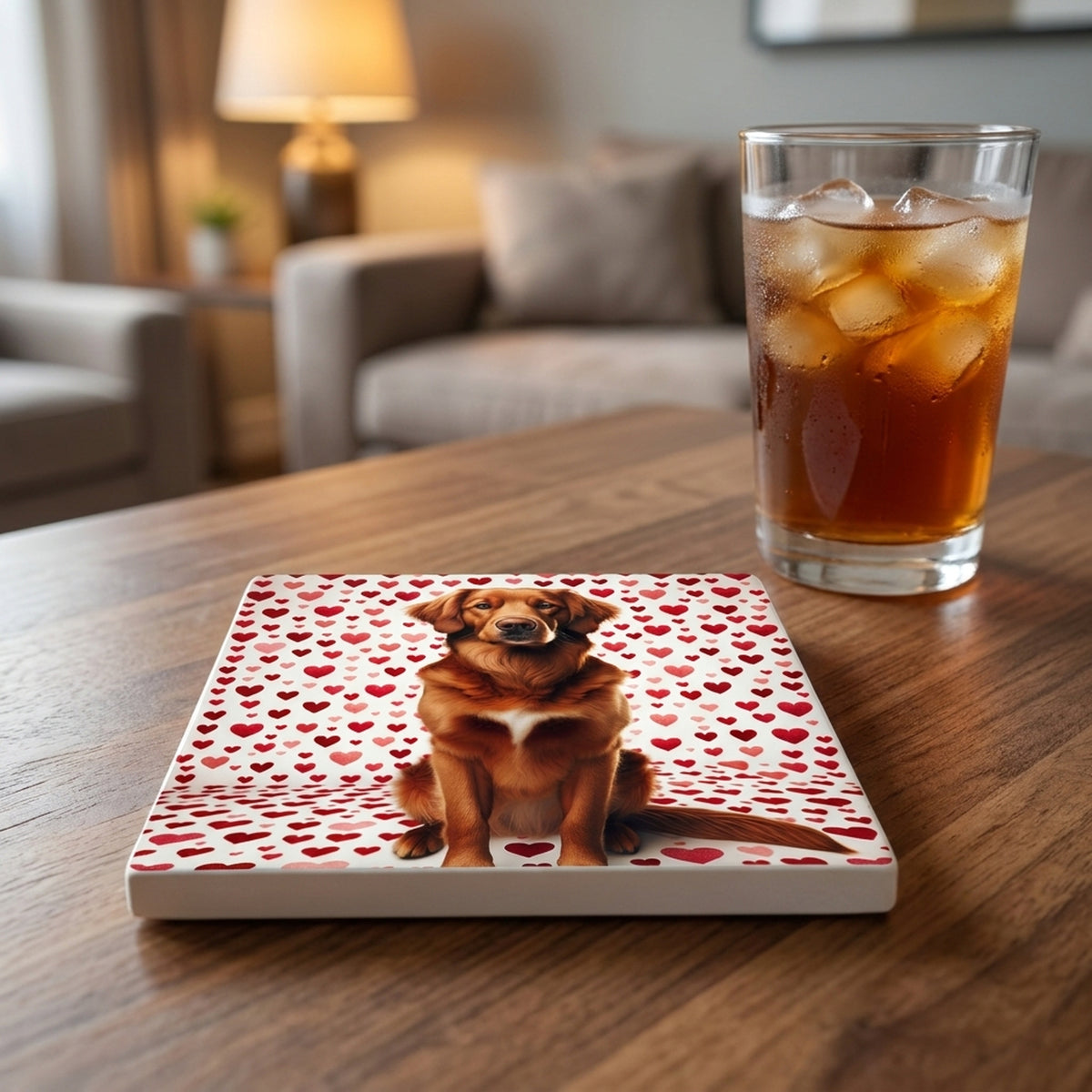 Nova Scotia Duck Tolling Retriever ceramic coasters set of 4, lifestyle