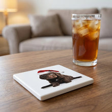 American Water Spaniel Puppy ceramic coasters set of 4, lifestyle