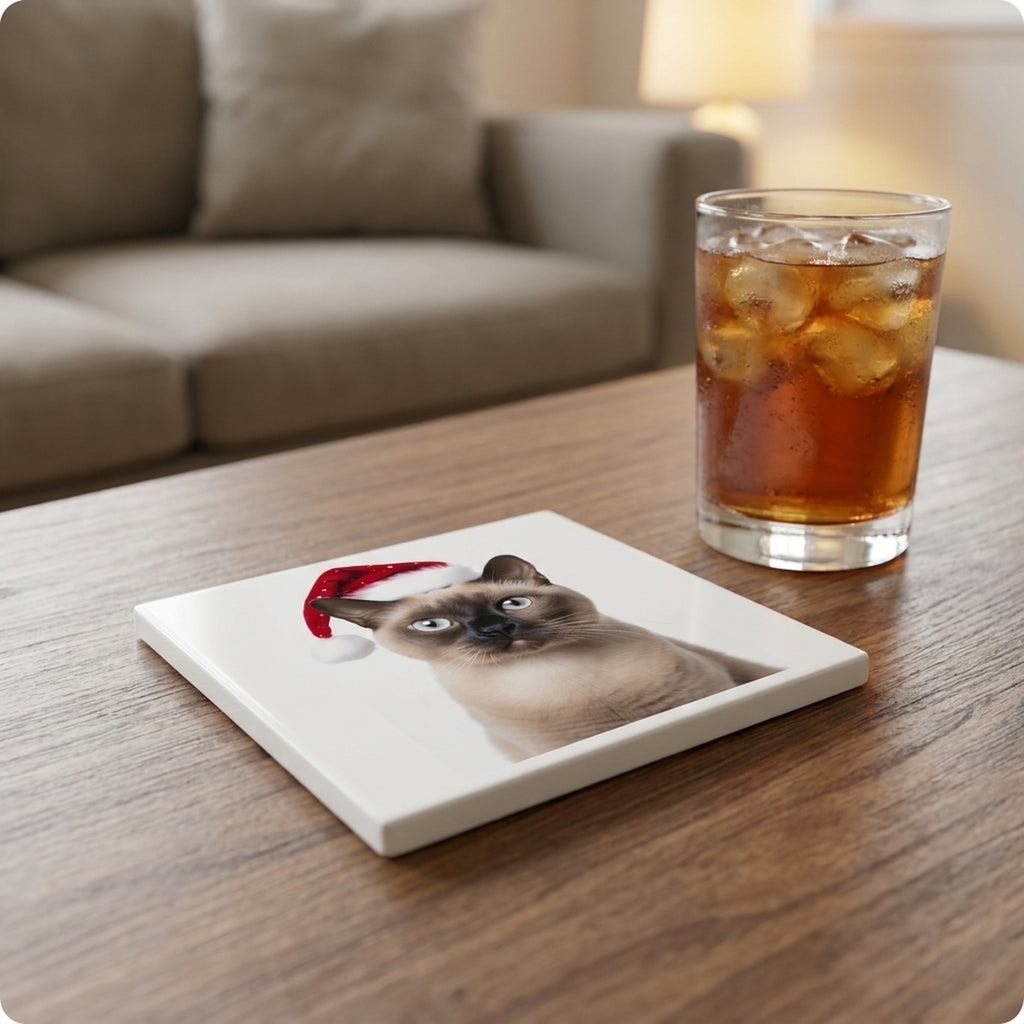 Burmese Cat ceramic coasters set of 4, lifestyle