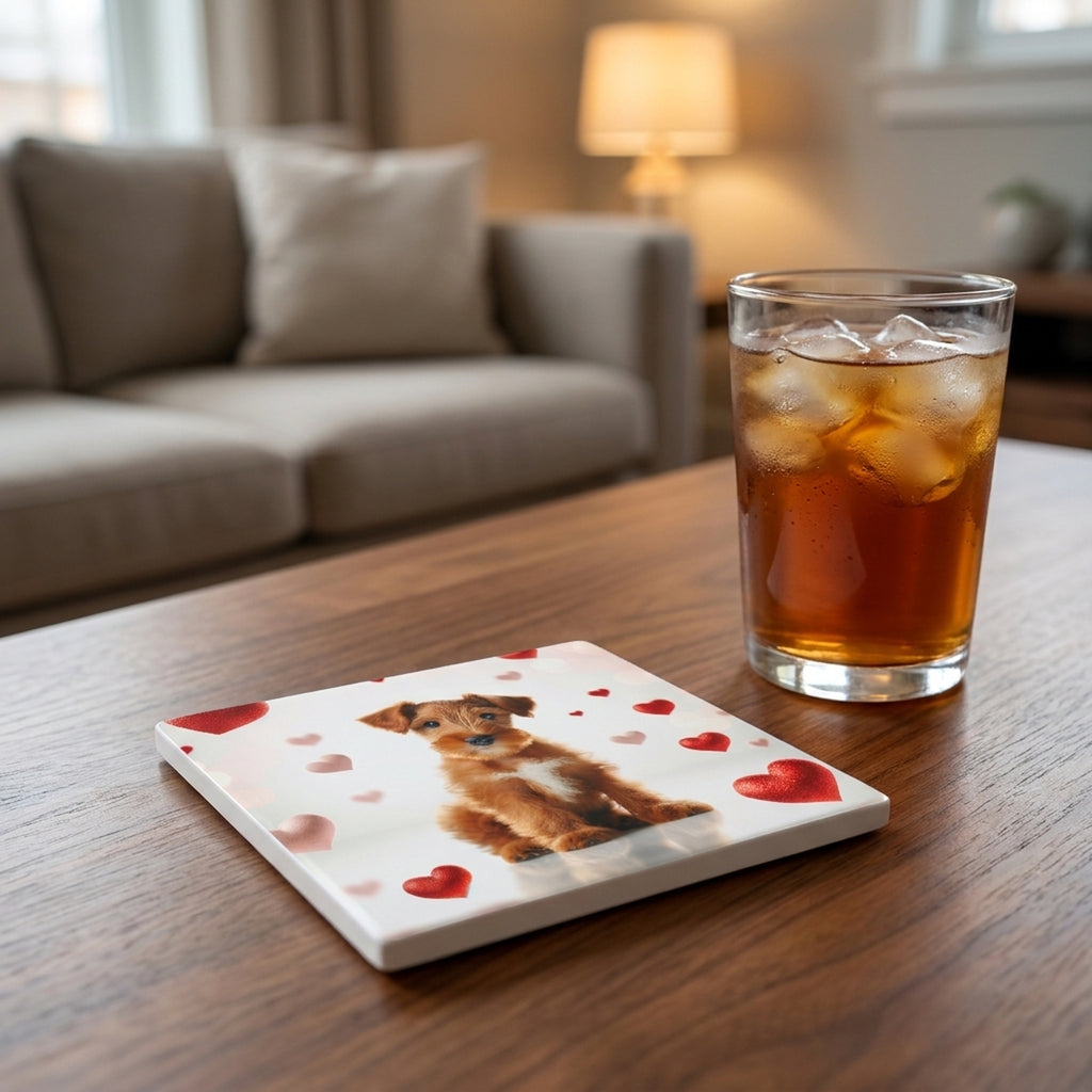 Irish Terrier ceramic coasters set of 4, lifestyle