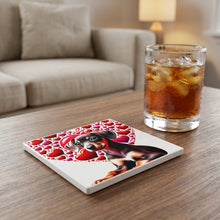 Doberman Pinscher ceramic coasters set of 4, lifestyle