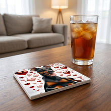 Miniature Pinscher ceramic coasters set of 4, lifestyle