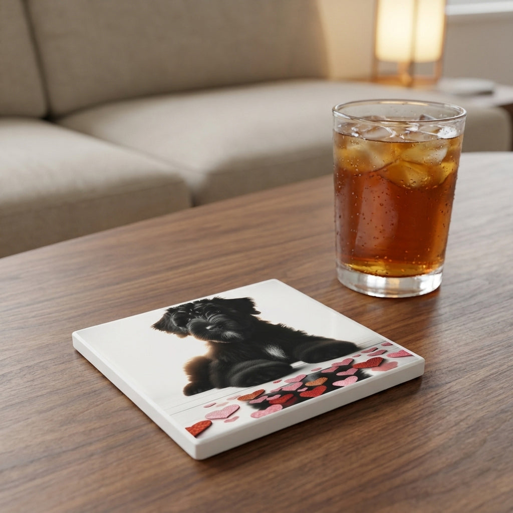 Giant Schnauzer ceramic coasters set of 4, lifestyle