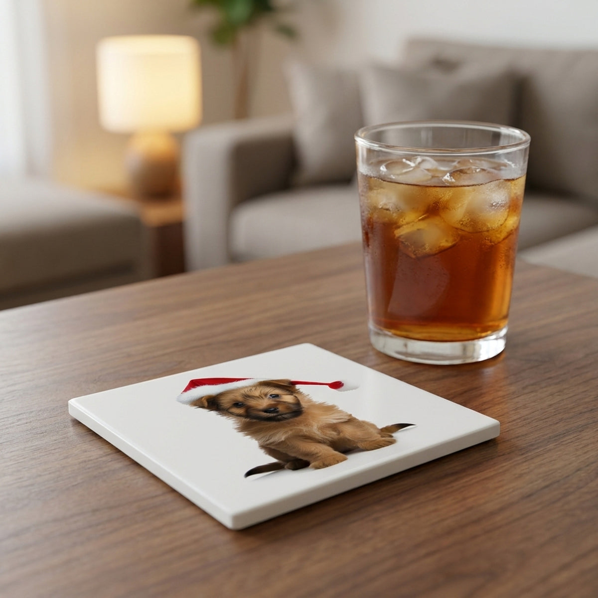 Australian Terrier Puppy ceramic coasters set of 4, lifestyle