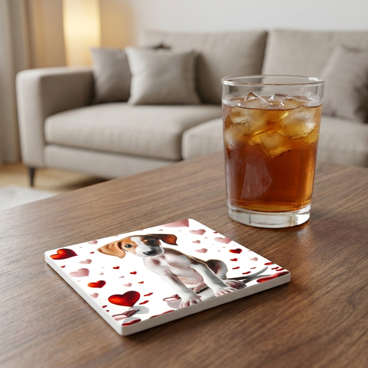 Whippet ceramic coasters set of 4, lifestyle