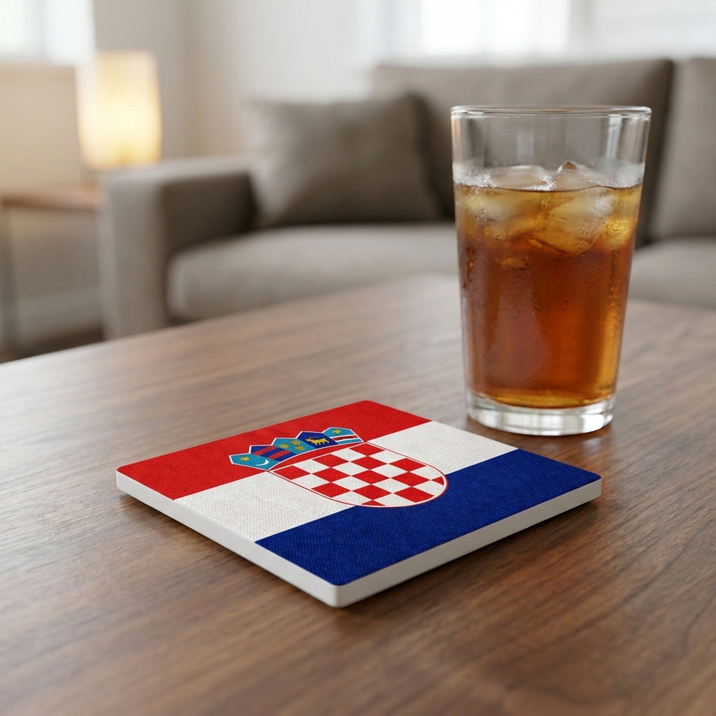 Croatia Flag Pride ceramic coasters set of 4, lifestyle