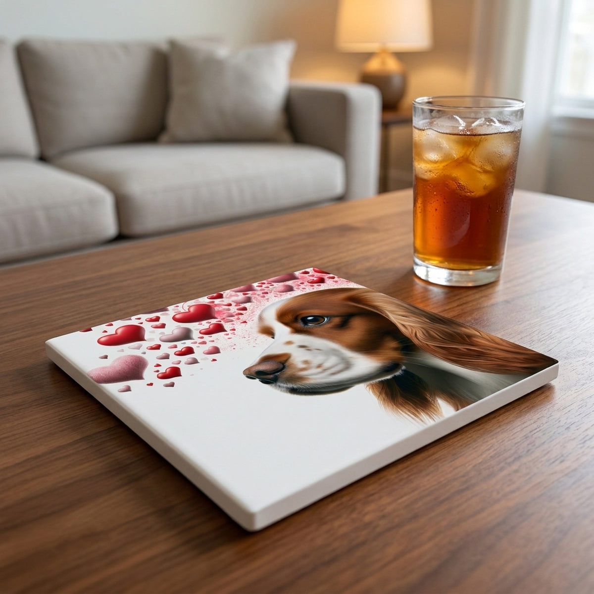 Welsh Springer Spaniel ceramic coasters set of 4, lifestyle