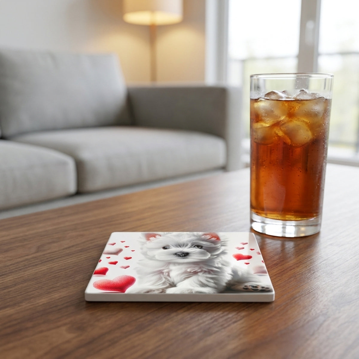 West Highland White Terrier ceramic coasters set of 4, lifestyle