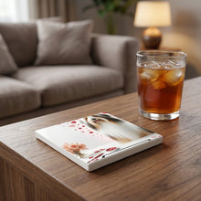 Bearded Collie ceramic coasters set of 4, lifestyle