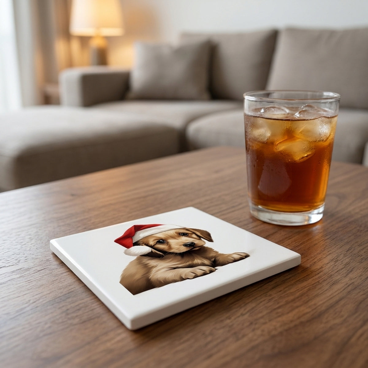 Harrier Puppy Drawing ceramic coasters set of 4, lifestyle